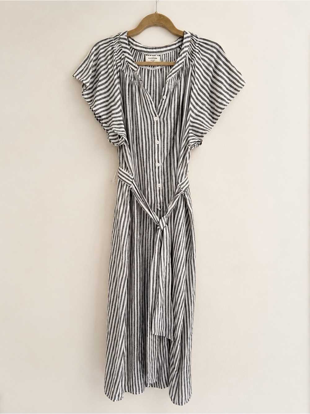 Max Studio Black & White Striped Button-Front Midi Dress